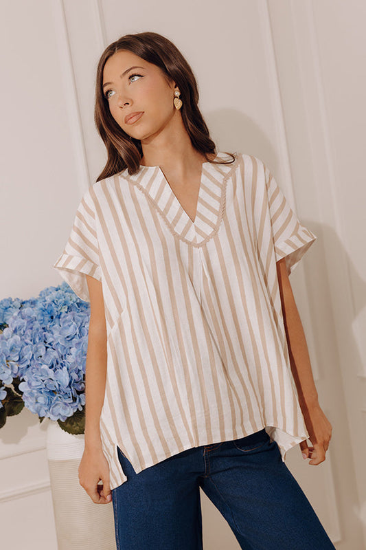 Chic Lines Oversized Top in Iced Latte