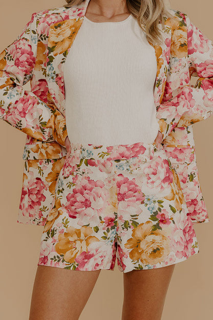 Paris En Fleurs High Waist Floral Linen Blend Shorts