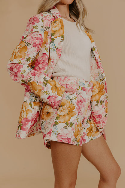 Paris En Fleurs High Waist Floral Linen Blend Shorts