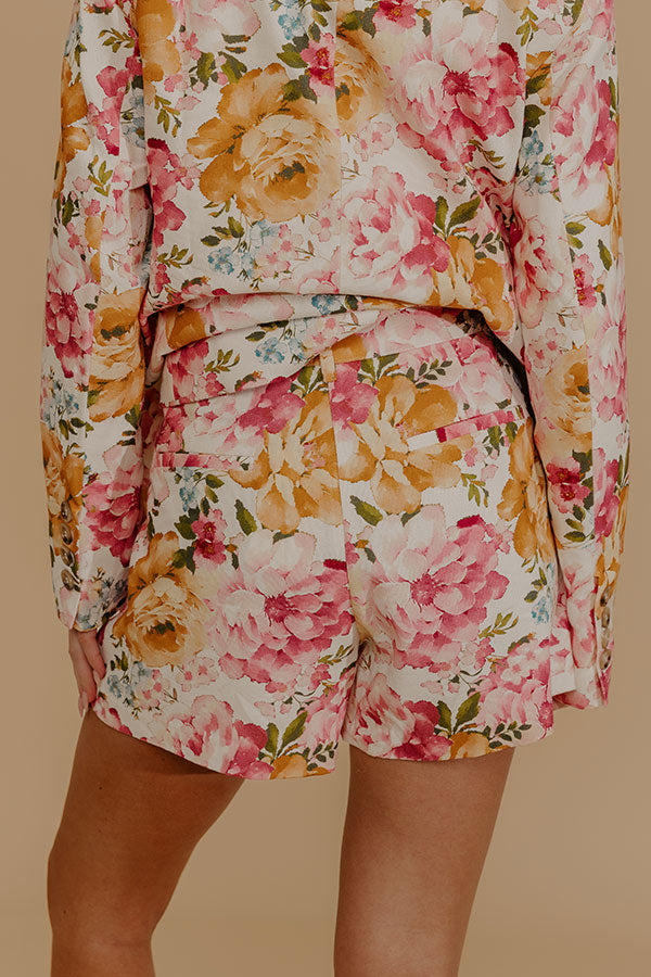 Paris En Fleurs High Waist Floral Linen Blend Shorts