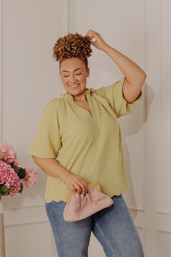 Casual Flow Scalloped Top in Lime Punch Curves