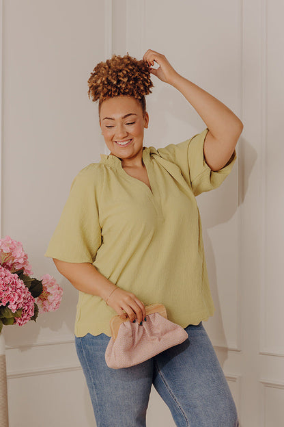Casual Flow Scalloped Top in Lime Punch Curves