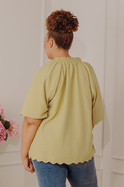 Casual Flow Scalloped Top in Lime Punch Curves