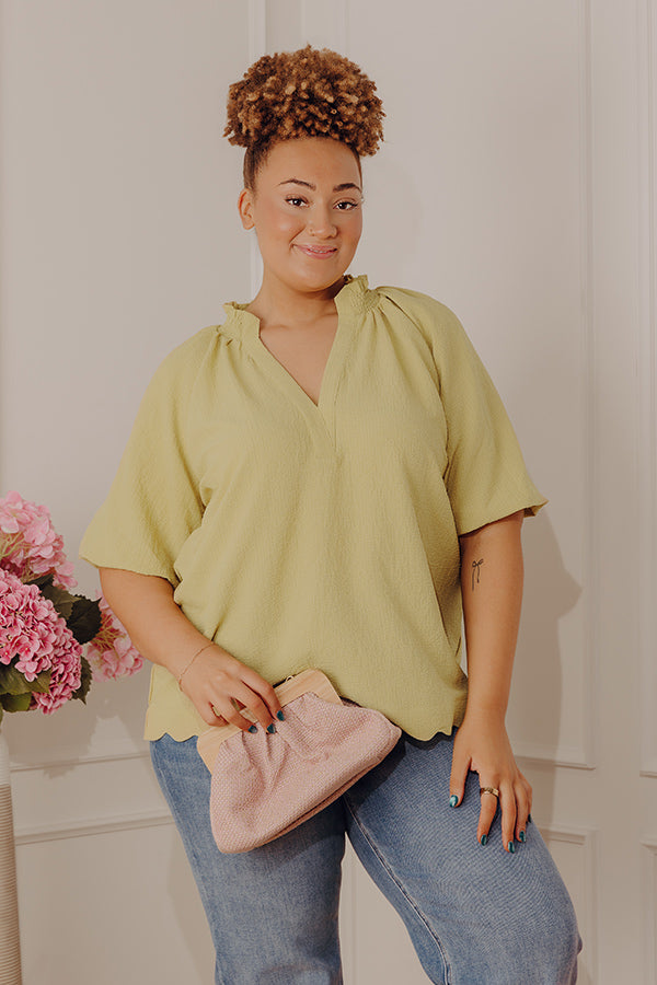 Casual Flow Scalloped Top in Lime Punch Curves