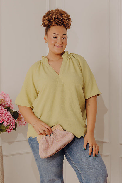 Casual Flow Scalloped Top in Lime Punch Curves