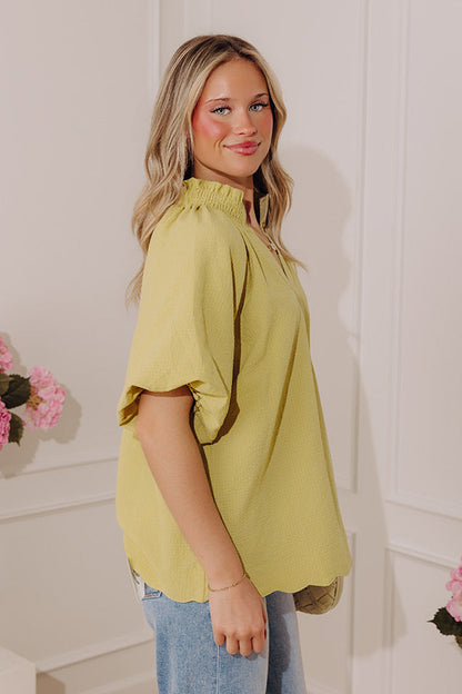 Casual Flow Scalloped Top in Lime Punch