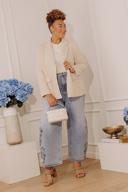 The Lucia High Waist Embroidered Barrel Leg Jean in Curves