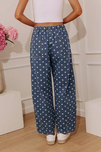The Molly Midrise Polka Dot Barrel Leg Jean