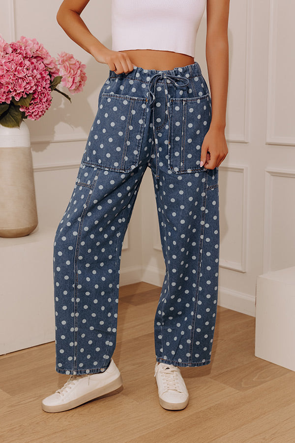 The Molly Midrise Polka Dot Barrel Leg Jean