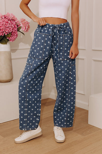The Molly Midrise Polka Dot Barrel Leg Jean