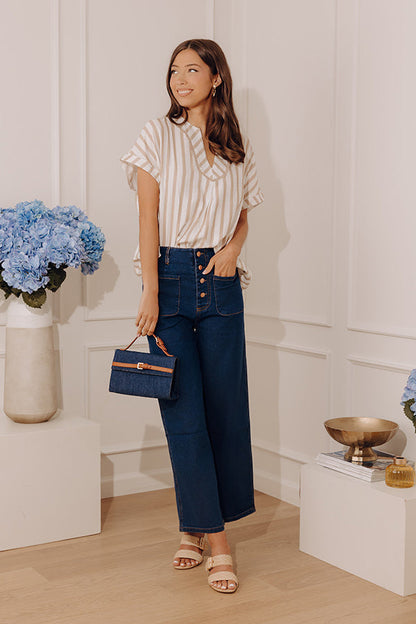 Chic Lines Oversized Top in Iced Latte