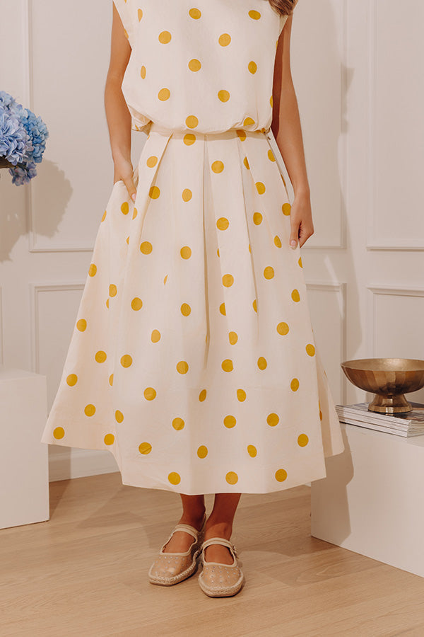 Bistro Charm High Waist Polka Dot Midi Skirt